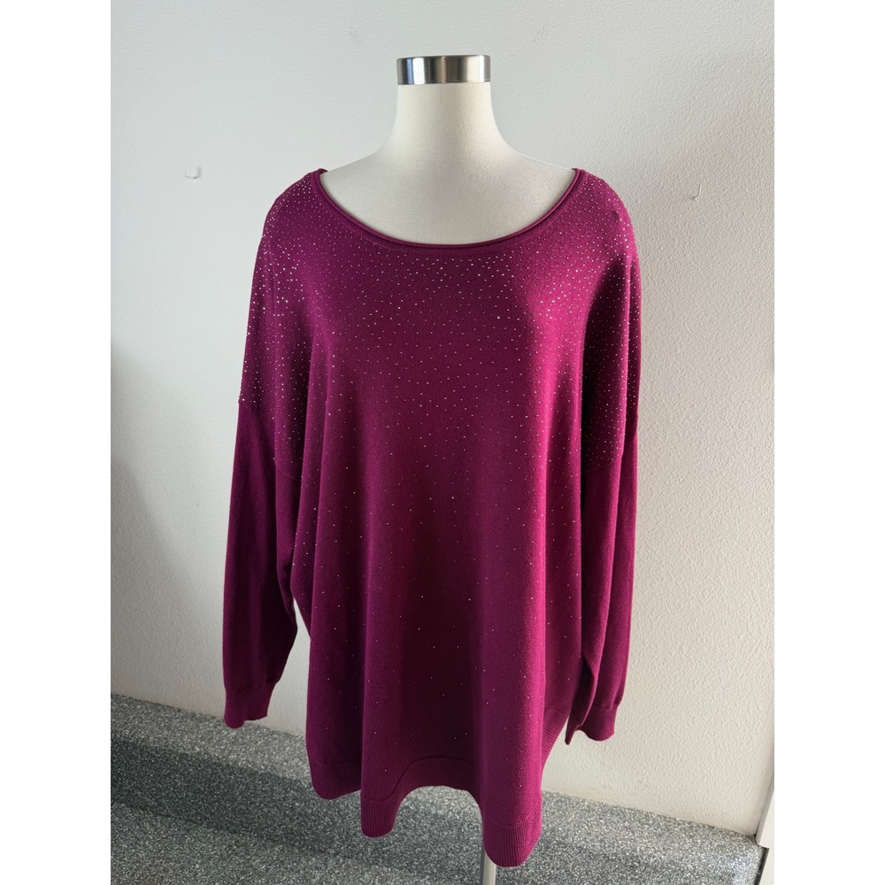Liz Claiborne Career Woman Plus 2X Magenta Rhinestone Sweater Knit Top